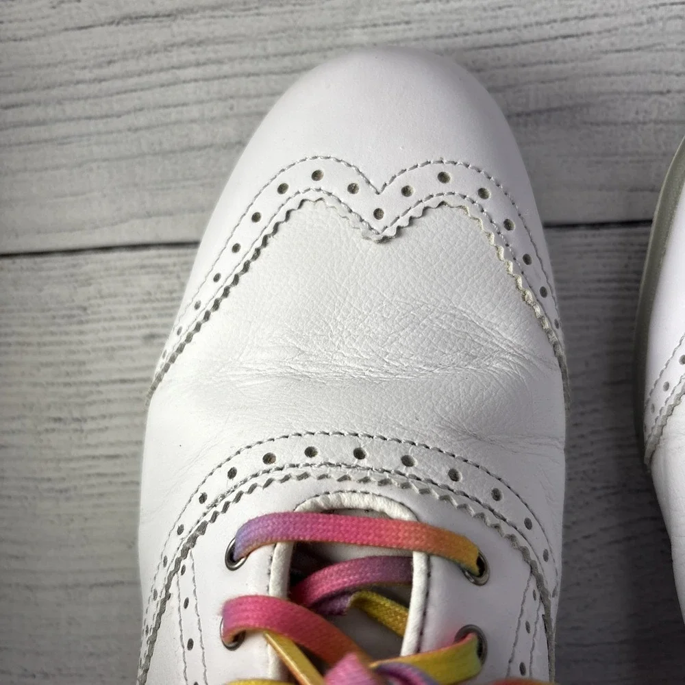 FootJoy LoPro Golf Shoes Comfort Wingtip White Leather Rainbow Laces Size 7.5M